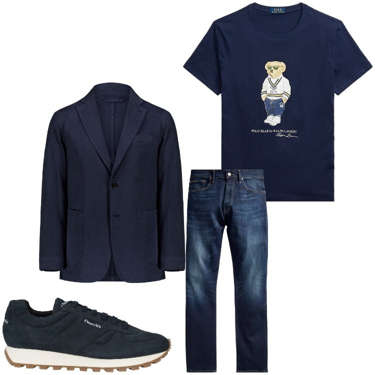 Outfit uomo - Giacca e t- shirt. Stile Business/Elegante per Ufficio. Abbinamento con sneakers, jeans, t-shirt, giacche.