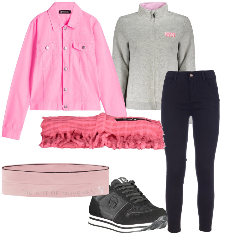 Outfit donna - Sport pre natalizio. Stile Casual per Sport. Abbinamento con jeans skinny, marsupi, blazer, felpe, sciarpe, sneakers.
