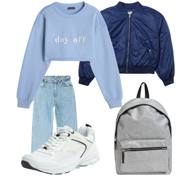 Outfit donna - Viaggio. Stile Casual chic per Tutti i giorni. Abbinamento con bomber, jeans, zaini, sneakers, felpe.