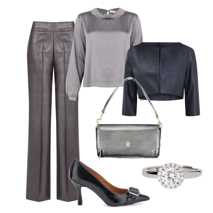 Outfit donna - Argento !. Stile Chic per Serata fuori. Abbinamento con anelli, blazer, pantaloni, bluse, décolleté, borse a spalla.