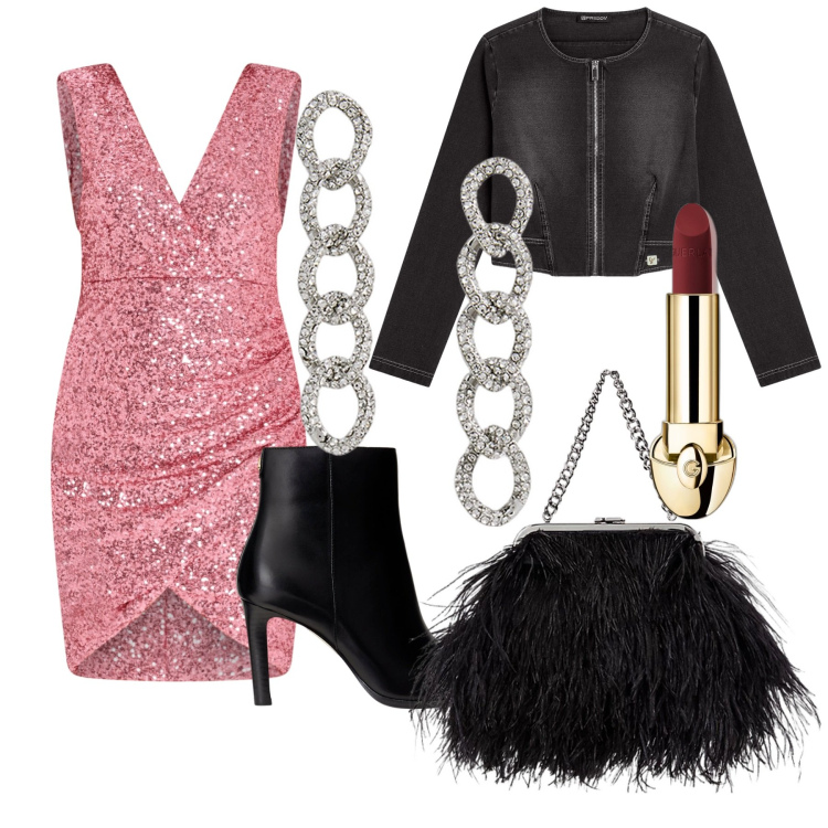 Outfit donna - Marylin 3000. Stile Glamour per Serata fuori. Abbinamento con rossetti, vestiti a tubino, blazer, clutch, stivaletti, orecchini.