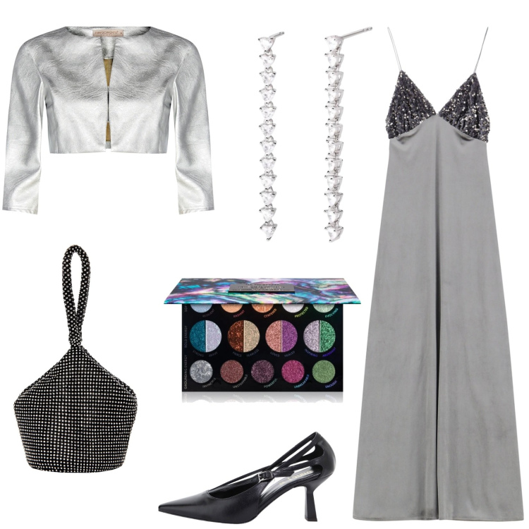 Outfit donna - Slip dress per Capodanno. Stile Sexy per Serata fuori. Abbinamento con ombretti, orecchini, bolero, pochette, vestiti lunghi, décolleté.