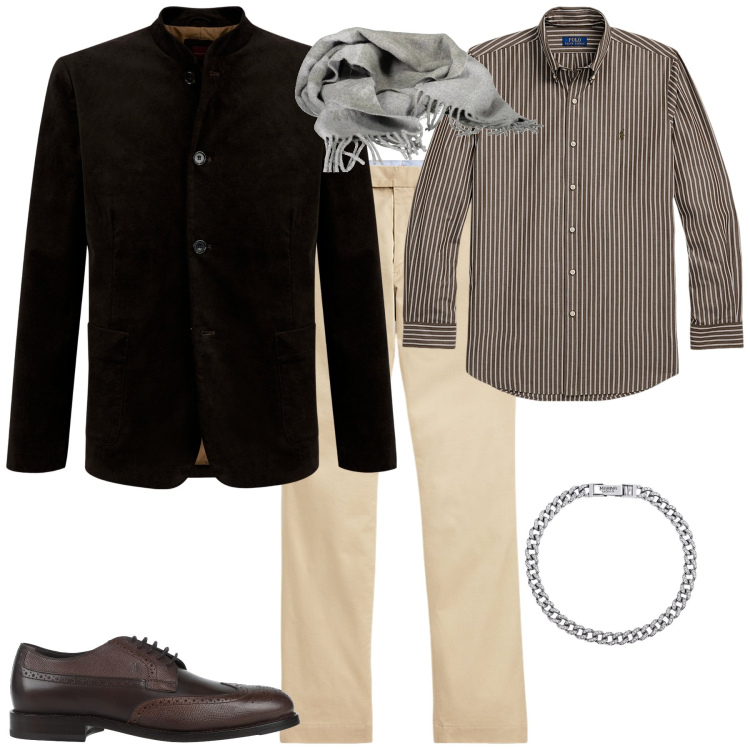 Outfit uomo - Total look #2023140. Stile Business/Elegante per Serata speciale. Abbinamento con scarpe stringate, braccialetti, pantaloni chino, camicie, giacche, sciarpe.