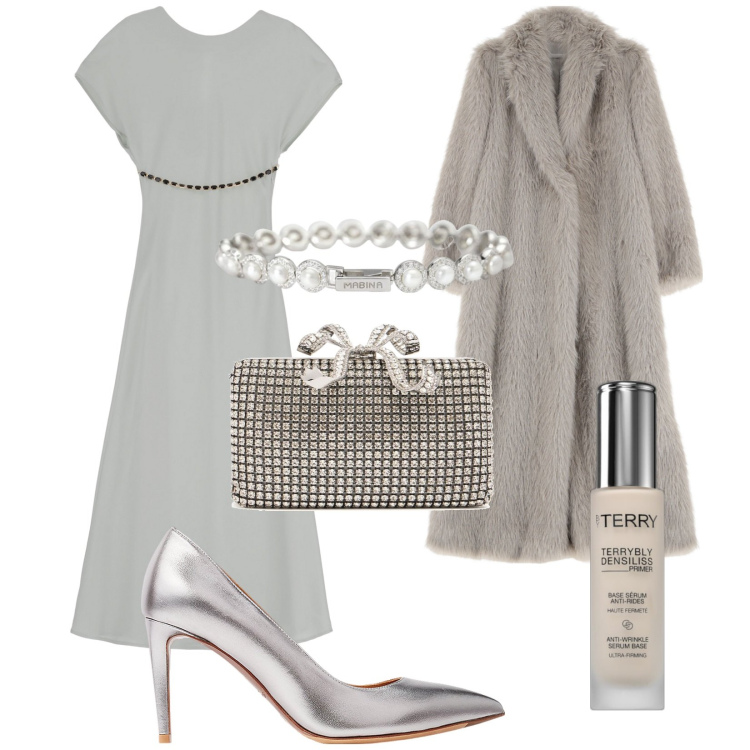 Outfit donna - Entro mezzanotte. Stile Chic per Cerimonia. Abbinamento con primer, braccialetti, vestiti, ecopellicce, décolleté, pochette.