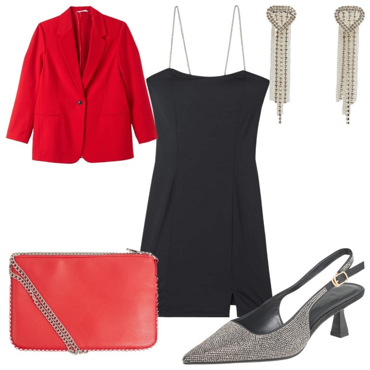 Outfit donna - Total look #2023180. Stile Glamour per Serata fuori. Abbinamento con borse a tracolla, blazer, vestiti corti, orecchini, décolleté.