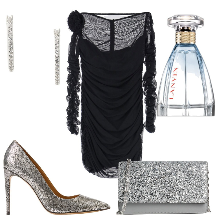 Outfit donna - Total look #2023188. Stile Glamour per Serata fuori. Abbinamento con borse a tracolla, profumi, vestiti corti, décolleté, orecchini.