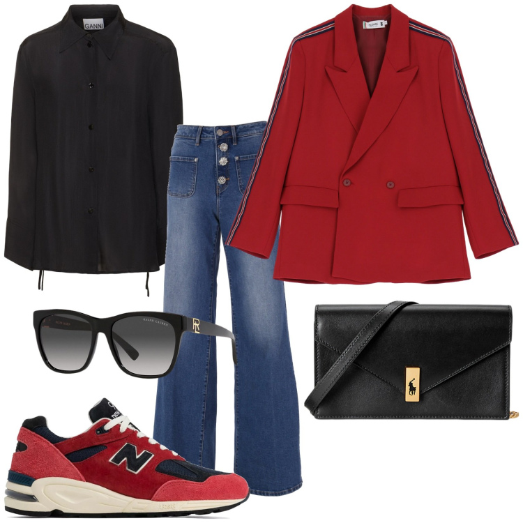 Outfit donna - Total look #2023293. Stile Casual chic per Tutti i giorni. Abbinamento con sneakers, jeans, blazer, occhiali da sole, clutch, camicie.