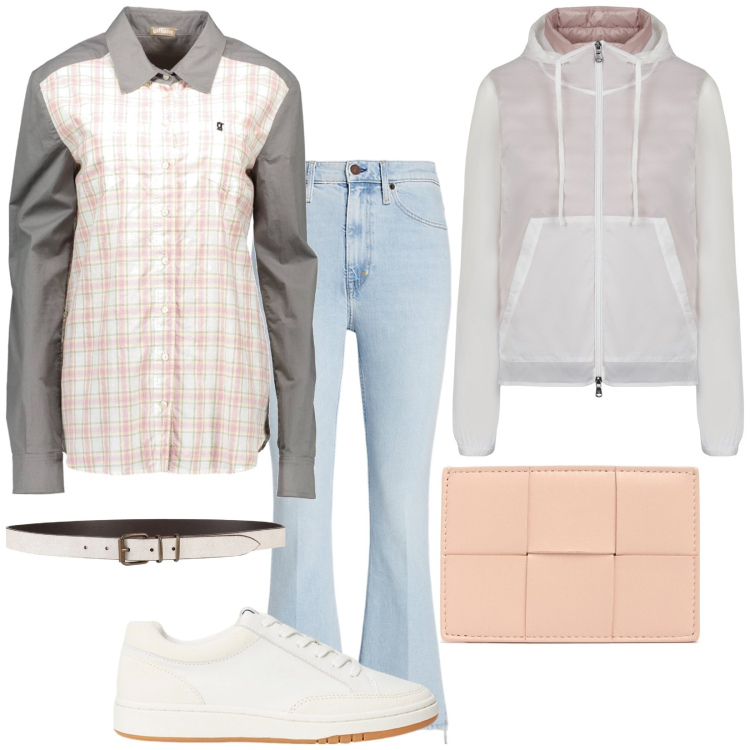 Outfit donna - Un po\' di chiaro. Stile Casual per Tutti i giorni. Abbinamento con cinture, jeans, sneakers, blazer, camicie, portafogli.