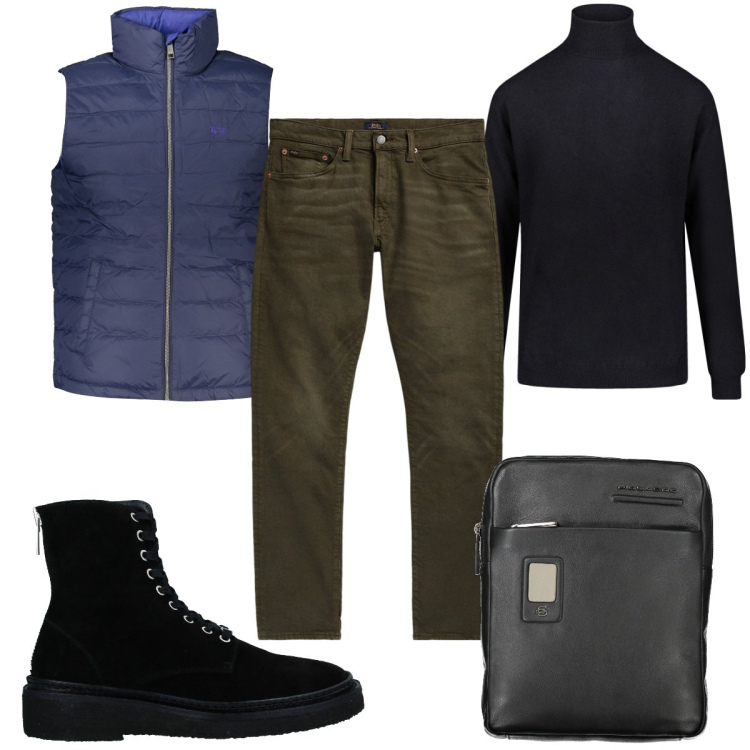 Outfit uomo - Total look #2023427. Stile Casual per Tutti i giorni. Abbinamento con stivali e stivaletti, jeans, maglieria, giacche, portafogli.