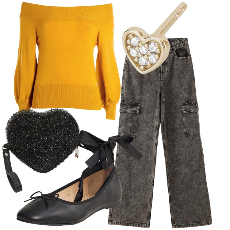 Outfit donna - Con l amica del cuore. Stile Bon Ton per Tutti i giorni. Abbinamento con orecchini, portafogli, jeans, ballerine, maglieria.