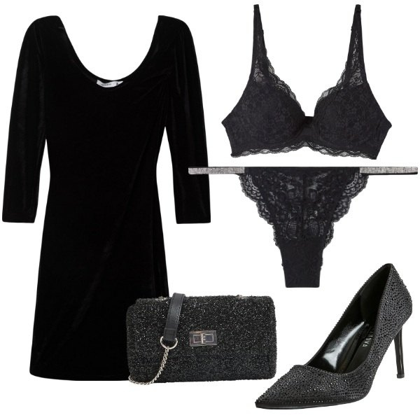 Outfit donna - 31 Dicembre con Terranova. Stile Chic per Serata fuori. Abbinamento con vestiti lunghi, décolleté, borse a tracolla, reggiseni, culotte.
