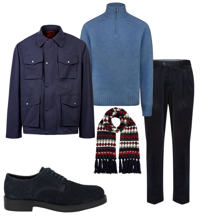 Outfit uomo - Doppelganger. Stile Urban per Ufficio. Abbinamento con maglieria, pantaloni, sciarpe, scarpe stringate, giacche.