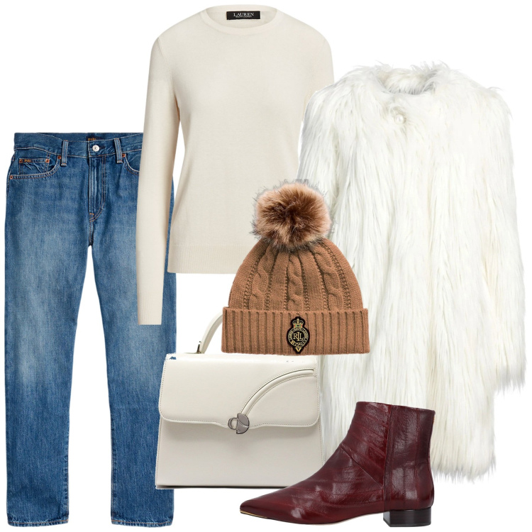 Outfit donna - White Christmas. Stile Casual chic per Tutti i giorni. Abbinamento con stivaletti, cappotti, maglieria, berretti, jeans, borse a mano.
