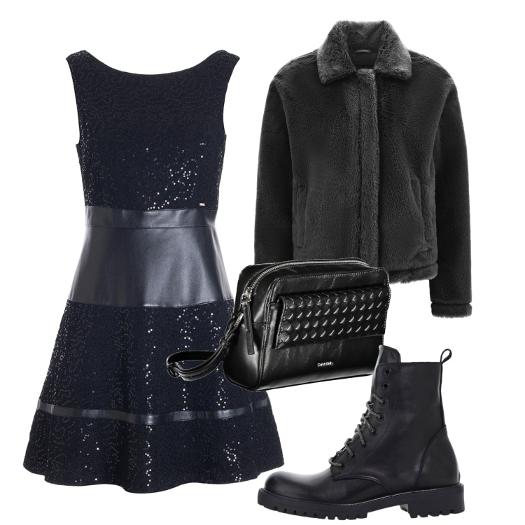 Outfit donna - Notte rock. Stile Rock per Serata fuori. Abbinamento con vestiti senza maniche, stivaletti, cappotti, borse a tracolla.