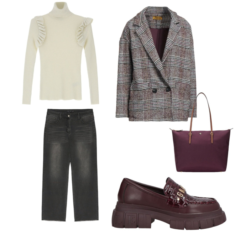 Outfit donna - In giro con amici. per Tutti i giorni. Abbinamento con mocassini, blazer, maglieria, borse tote, jeans.