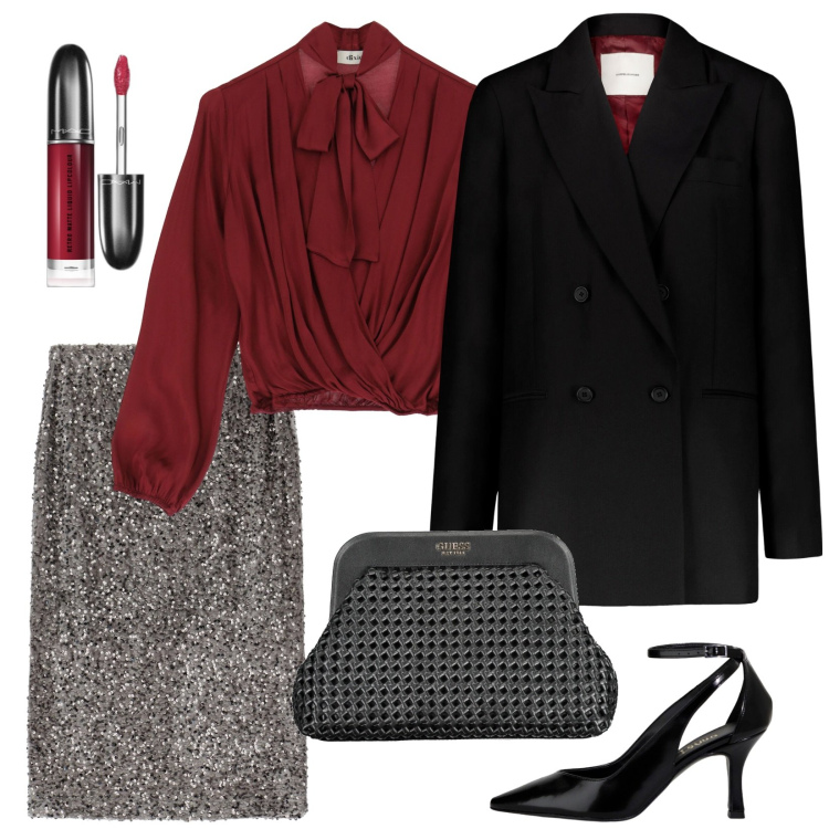 Outfit donna - Fantastico 2025. Stile Chic per Serata fuori. Abbinamento con rossetti, camicie, gonne longuette, décolleté, borse a mano, blazer.