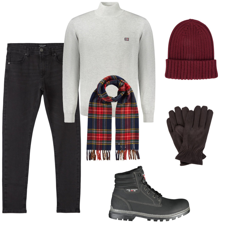 Outfit uomo - Gli accessori indispensabili. Stile Trendy per Tutti i giorni. Abbinamento con jeans skinny, sciarpe, maglieria, stivali, berretti, guanti.