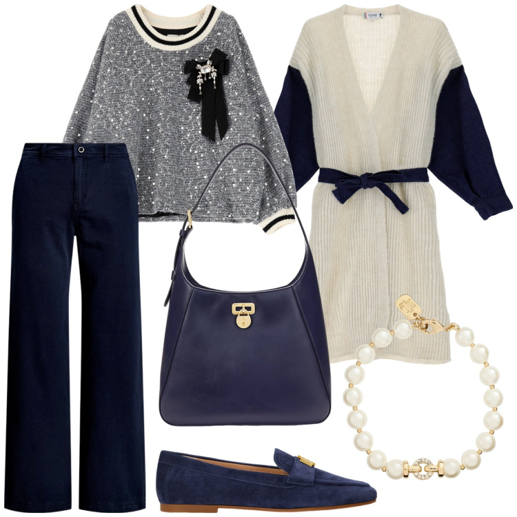 Outfit donna - Il layering che non ti aspetti. Stile Preppy per Tutti i giorni. Abbinamento con cardigans, felpe, pantaloni, mocassini, borse a spalla, braccialetti.