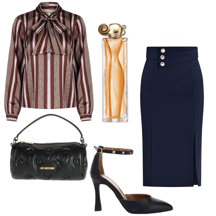 Outfit donna - Total look #2023812. Stile Chic per Serata fuori. Abbinamento con borse a mano, profumi, gonne longuette, bluse, décolleté.