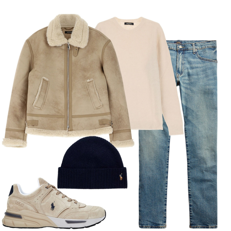 Outfit uomo - City. Stile Casual per Tutti i giorni. Abbinamento con giacche, maglieria, jeans, berretti, sneakers.
