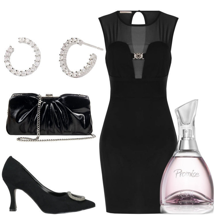 Outfit donna - Imminenti festività. Stile Sexy per Serata fuori. Abbinamento con décolleté, profumi, orecchini, vestiti a tubino, pochette.