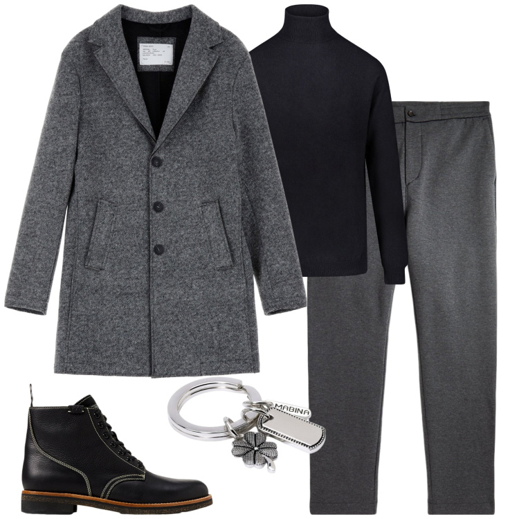 Outfit uomo - Dicembre. Stile Business/Elegante per Tutti i giorni. Abbinamento con portachiavi, cappotti, stivali, pantaloni, maglieria.