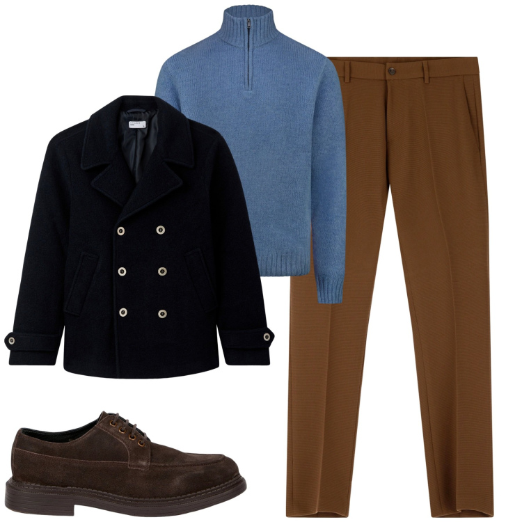 Outfit uomo - In ufficio. Stile Urban per Ufficio. Abbinamento con cappotti, pantaloni, maglieria, scarpe stringate.