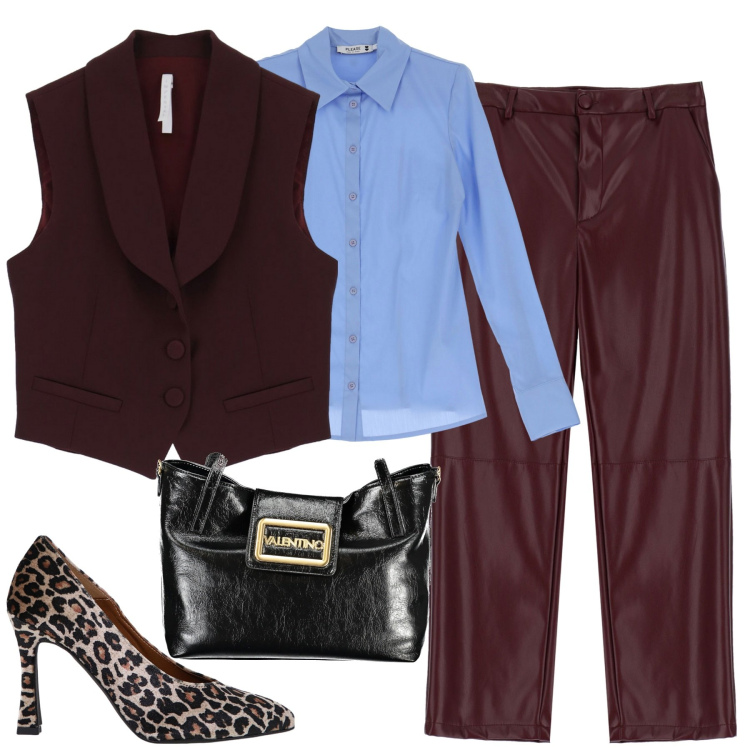 Outfit donna - City. Stile Trendy per Tutti i giorni. Abbinamento con camicie, pantaloni, gilet, décolleté, borse a spalla.