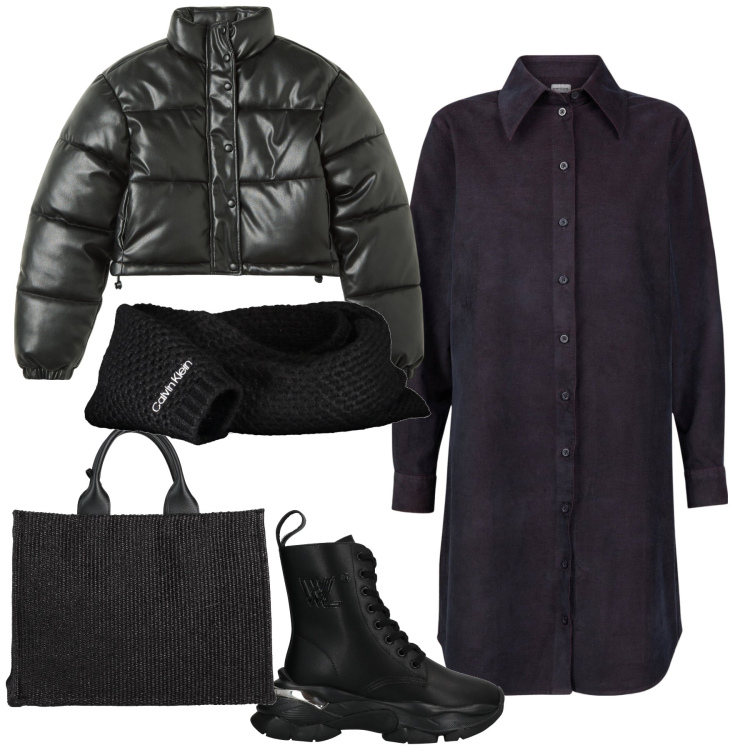 Outfit donna - Total look. Stile Urban per Tutti i giorni. Abbinamento con stivaletti, borse a mano, blazer, vestiti chemisier, sciarpe.