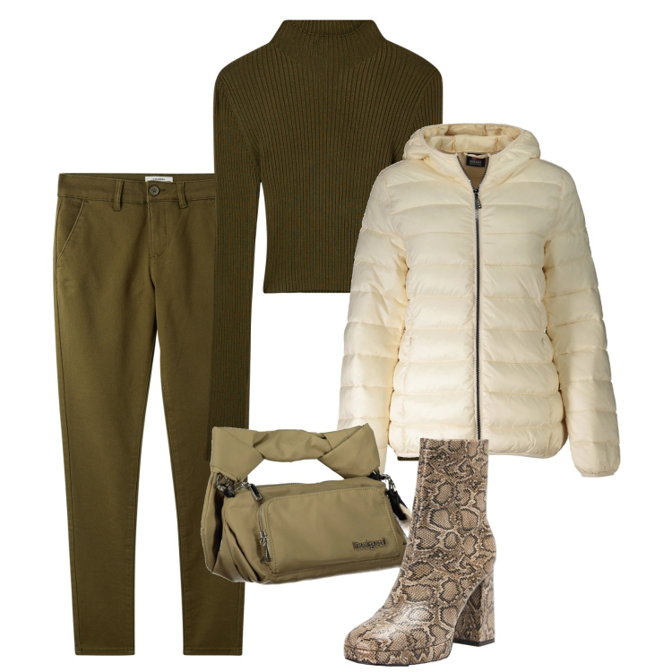 Outfit donna - Dettaglio animalier. Stile Bon Ton per Ufficio. Abbinamento con maglieria, stivaletti, pantaloni chino, blazer, borse a spalla.