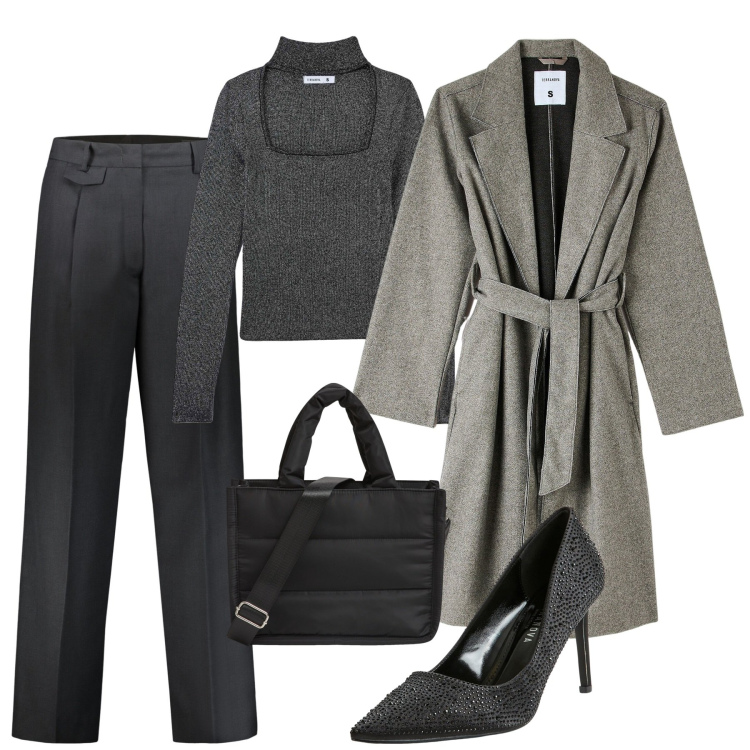 Outfit donna - Londra. Stile Bon Ton per Tutti i giorni. Abbinamento con shopping bag, décolleté, maglieria, cappotti, pantaloni.