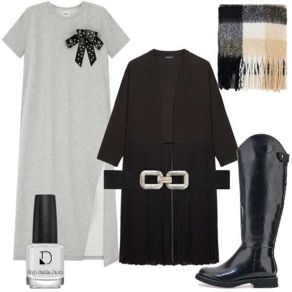 Outfit donna - Layering sofisticato. Stile Basic per Ufficio. Abbinamento con smalti, cinture, vestiti, stole, stivali, cardigans.