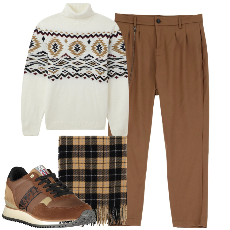 Outfit uomo - Xmas. Stile Casual per Tutti i giorni. Abbinamento con maglieria, sciarpe, pantaloni, sneakers.