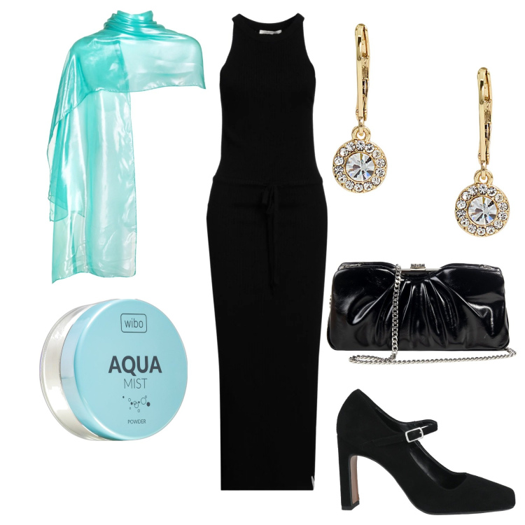 Outfit donna - Come una sirena. Stile Chic per Serata fuori. Abbinamento con décolleté, vestiti lunghi, ciprie, pochette, stole, orecchini.