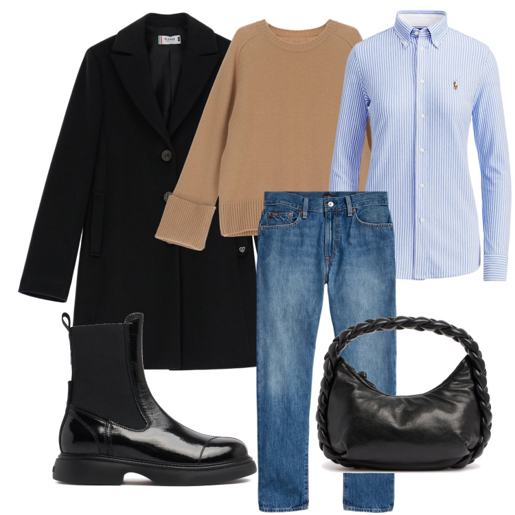 Outfit donna - Oggi camicia. Stile Casual chic per Tutti i giorni. Abbinamento con cappotti, pullovers, camicie, jeans, borse a mano, stivaletti chelsea.