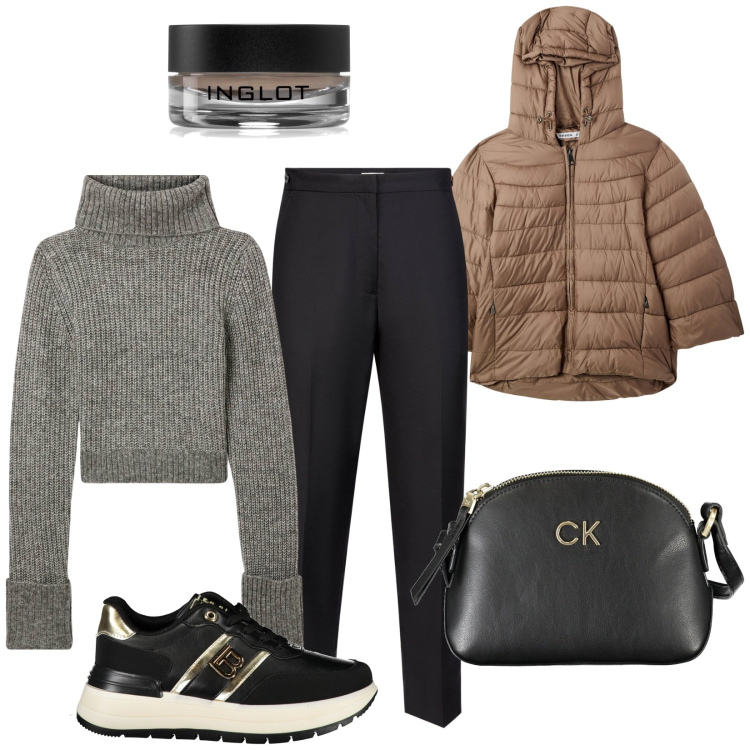 Outfit donna - Total look #2023989. Stile Casual per Tutti i giorni. Abbinamento con mascara, maglieria, blazer, borse a tracolla, sneakers, pantaloni.