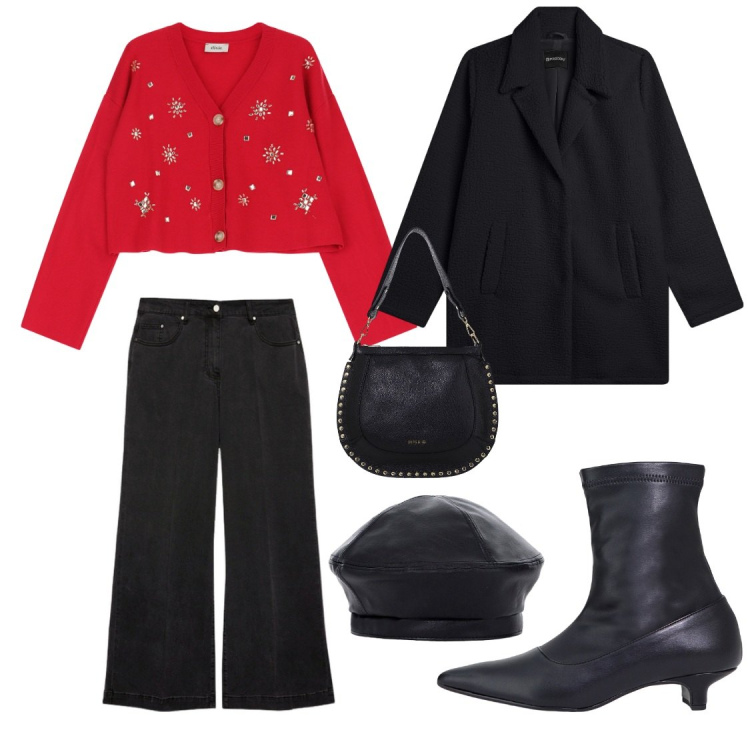 Outfit donna - Il mio dicembre. Stile Casual chic per Serata fuori. Abbinamento con borse a spalla, stivaletti, cardigans, cappelli e berretti, cappotti, jeans.