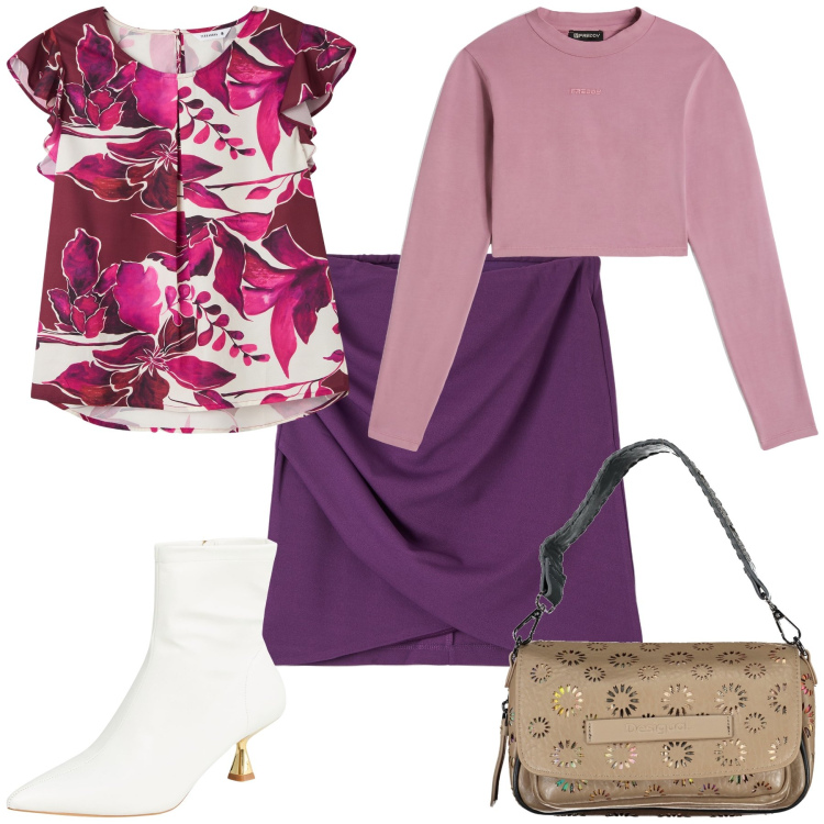 Outfit donna - Affaroni nel total look. Stile Trendy per Ufficio. Abbinamento con bluse, stivaletti, gonne, maglieria, borse a spalla.