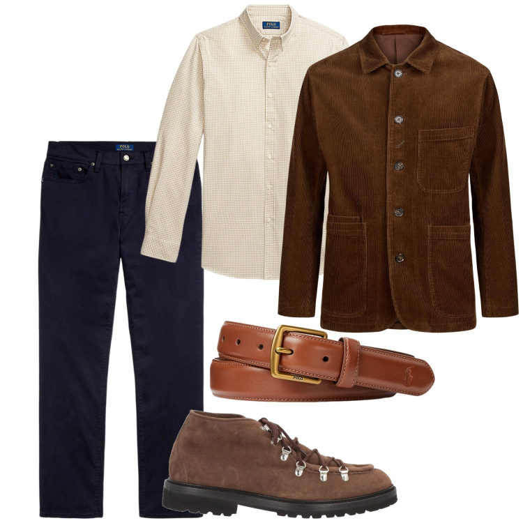 Outfit uomo - Pomeriggio. Stile Trendy per Tutti i giorni. Abbinamento con stivali e stivaletti, cinture, pantaloni, camicie, giacche.