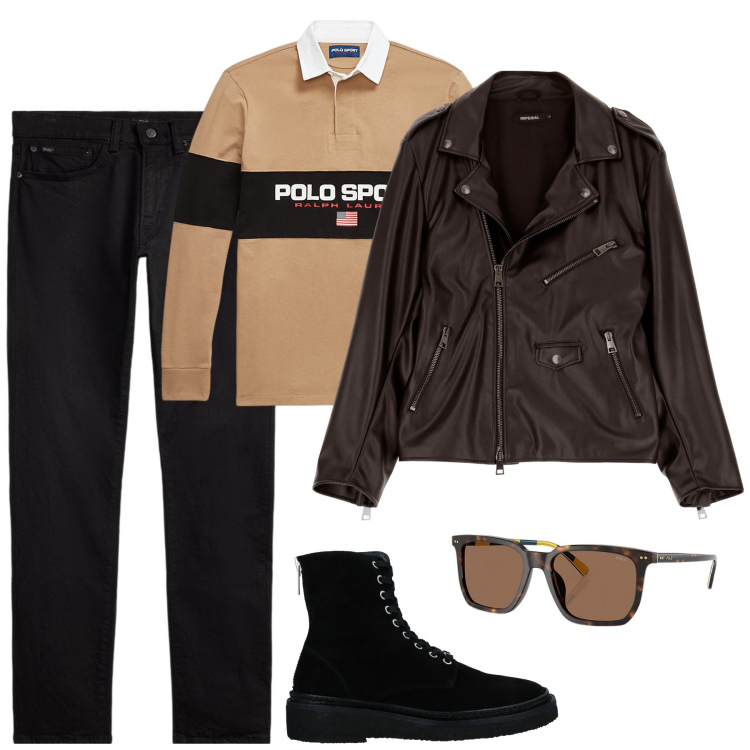 Outfit uomo - Il giubbotto moro. Stile Urban per Tutti i giorni. Abbinamento con stivali e stivaletti, giacche, jeans, occhiali da sole, maglieria.