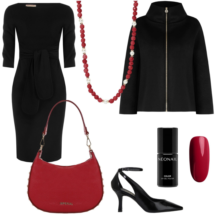 Outfit donna - Il mio dicembre. Stile Chic per Serata fuori. Abbinamento con smalti, collane, décolleté, vestiti midi/longuette, cappe, borse a spalla.