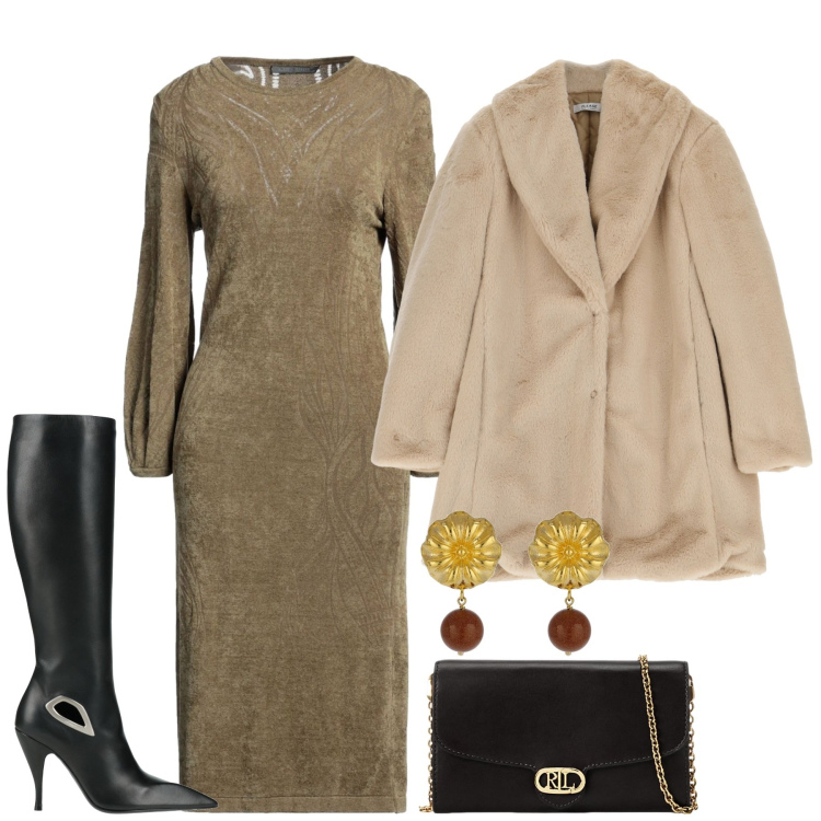 Outfit donna - Sontuosamente minimal. Stile Glamour per Cerimonia. Abbinamento con vestiti midi/longuette, stivali, cappotti, borse a tracolla, orecchini.