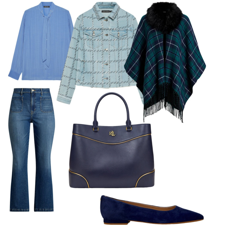 Outfit donna - Scozzese in ufficio. per Ufficio. Abbinamento con camicie, blazer, ballerine, jeans, borse a mano, cappe.