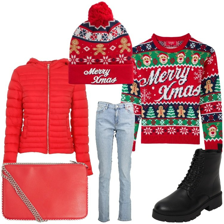 Outfit donna - In giro per i mercatini. Stile Basic per Tutti i giorni. Abbinamento con borse a tracolla, maglieria, anfibi, berretti, piumini, jeans.