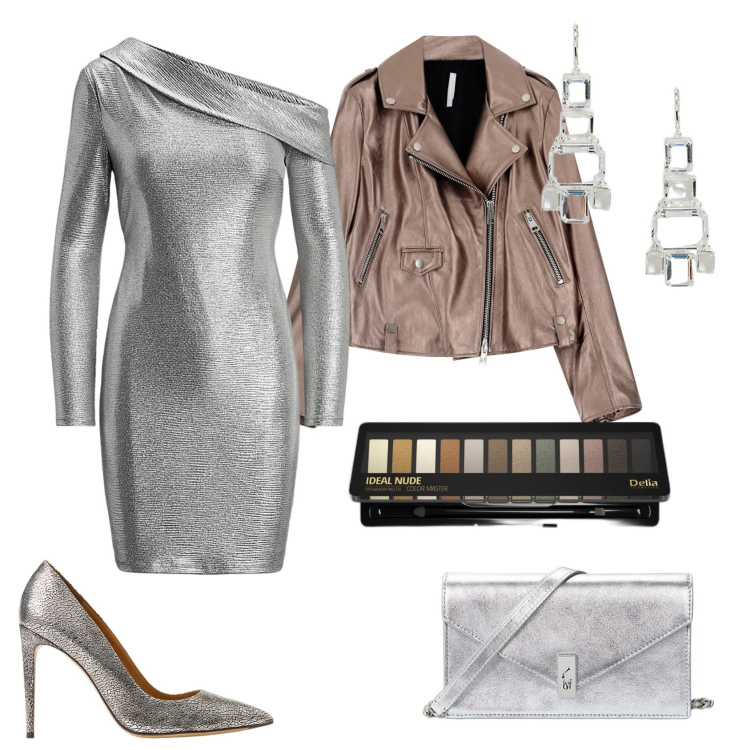 Outfit donna - Capodanno di carattere. Stile Glamour per Serata fuori. Abbinamento con ombretti, giacche, clutch, vestiti, décolleté, orecchini.
