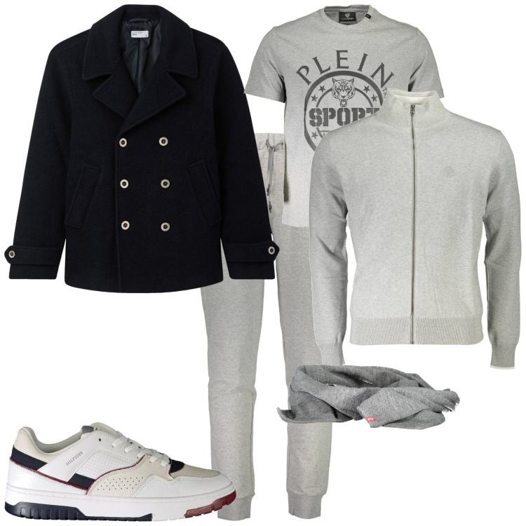 Outfit uomo - Total look #2024424. Stile Trendy per Tutti i giorni. Abbinamento con cappotti, cardigans, t-shirt, pantaloni, sneakers, sciarpe.