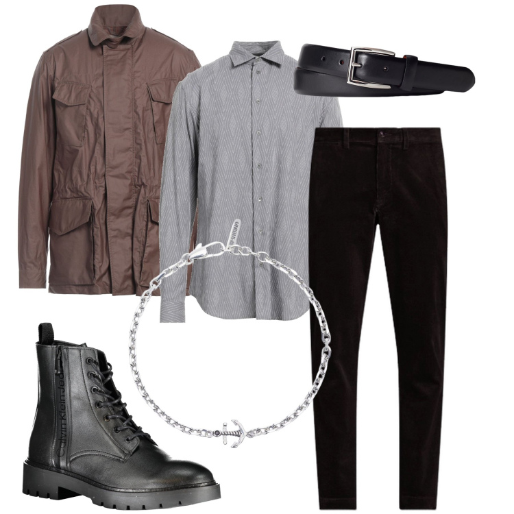 Outfit uomo - Elegante per il sabato sera. Stile Business/Elegante per Serata speciale. Abbinamento con camicie, giacche, braccialetti, cinture, pantaloni, stivali.