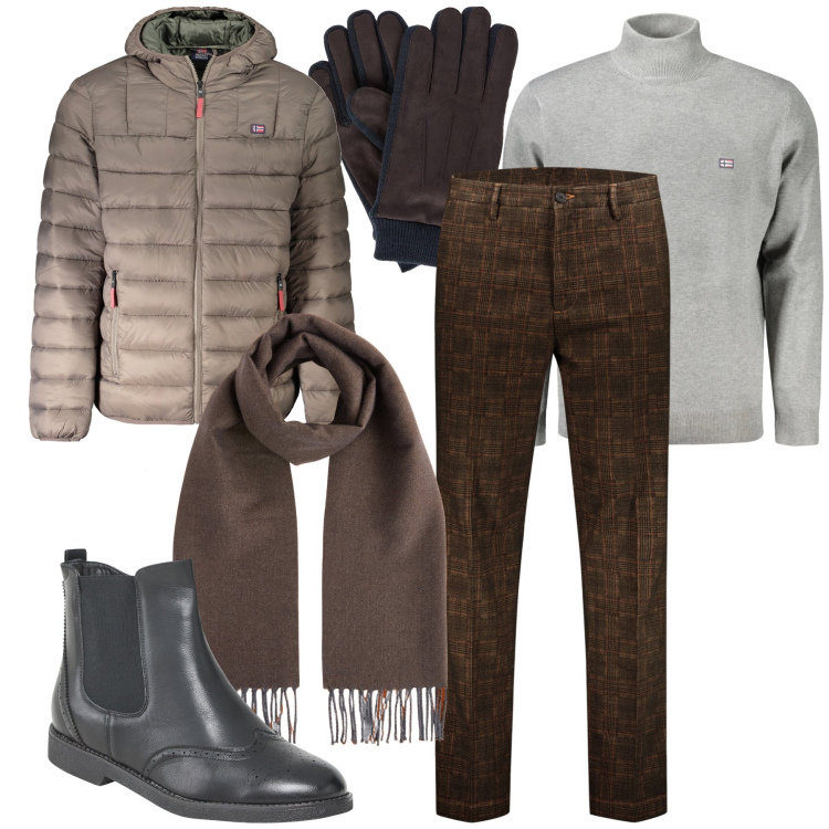 Outfit uomo - Accessori brown. Stile Business/Elegante per Ufficio. Abbinamento con stivali e stivaletti, pantaloni, giacche, maglieria, sciarpe, guanti.
