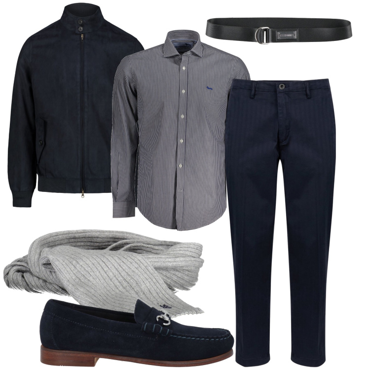 Outfit uomo - Toni scuri per la sera. Stile Business/Elegante per Serata speciale. Abbinamento con cinture, scarpe stringate, pantaloni, camicie, giacche, sciarpe.