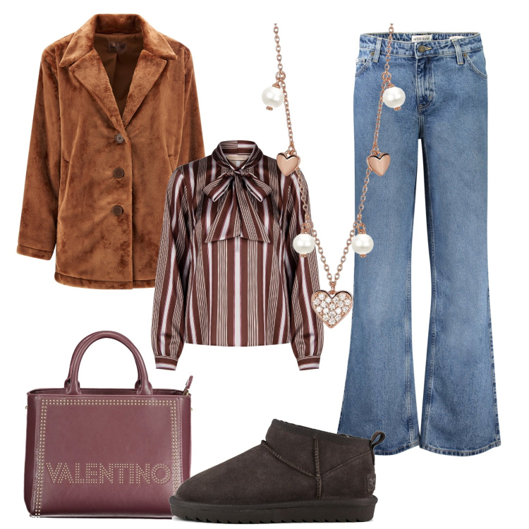 Outfit donna - December. Stile Vintage retrò per Tutti i giorni. Abbinamento con collane, bluse, cappotti, stivali, jeans, borse a spalla.